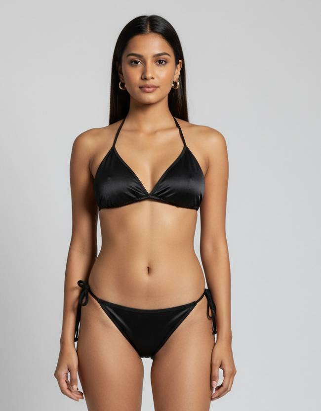 navya design Bra & Panty Set Solid Black Lingerie Set