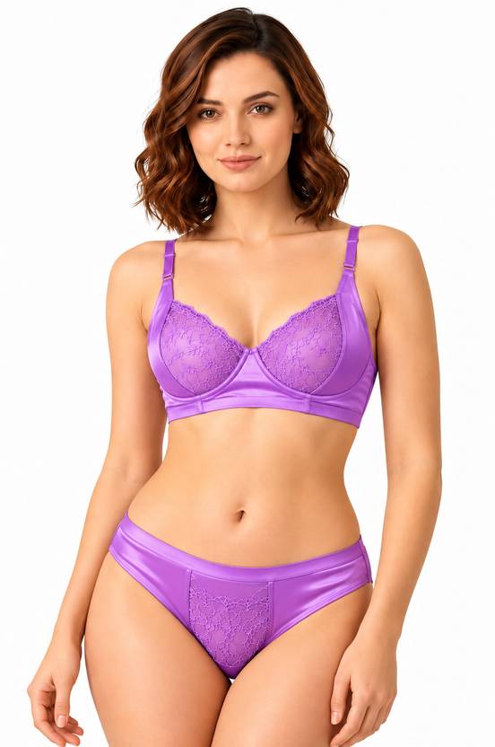 ZionMarts Bra & Panty Set Embroidered Pink Lingerie Set