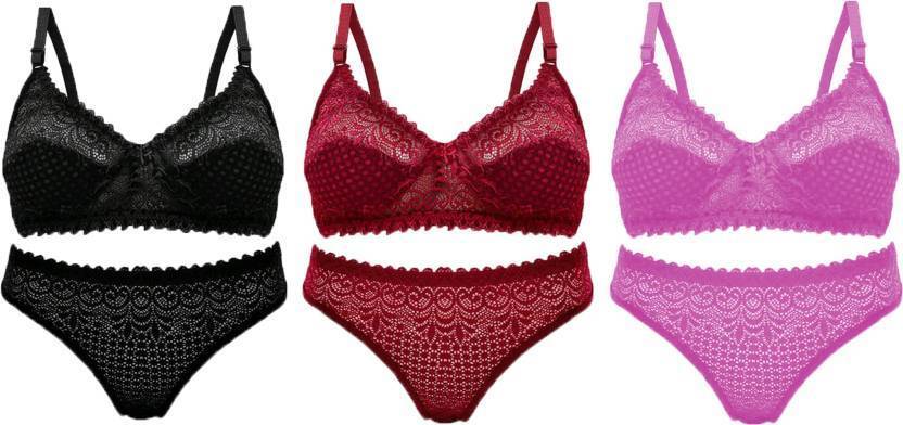 Mrs Queen Bra & Panty Set Solid Multicolor Lingerie Set