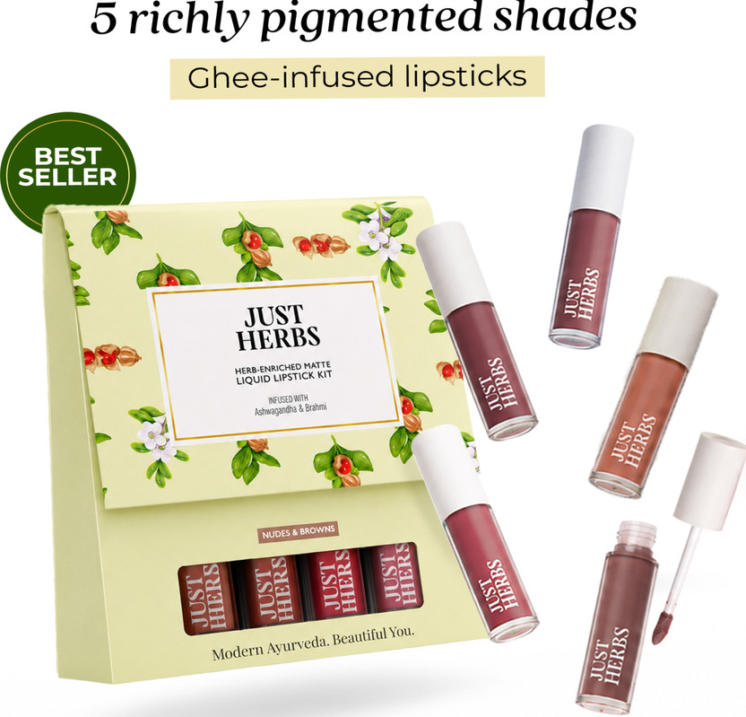 Click to enlarge Just Herbs Enriched Liquid Lipstick Kit Set of 5 Nude (Brown, 4.5...more