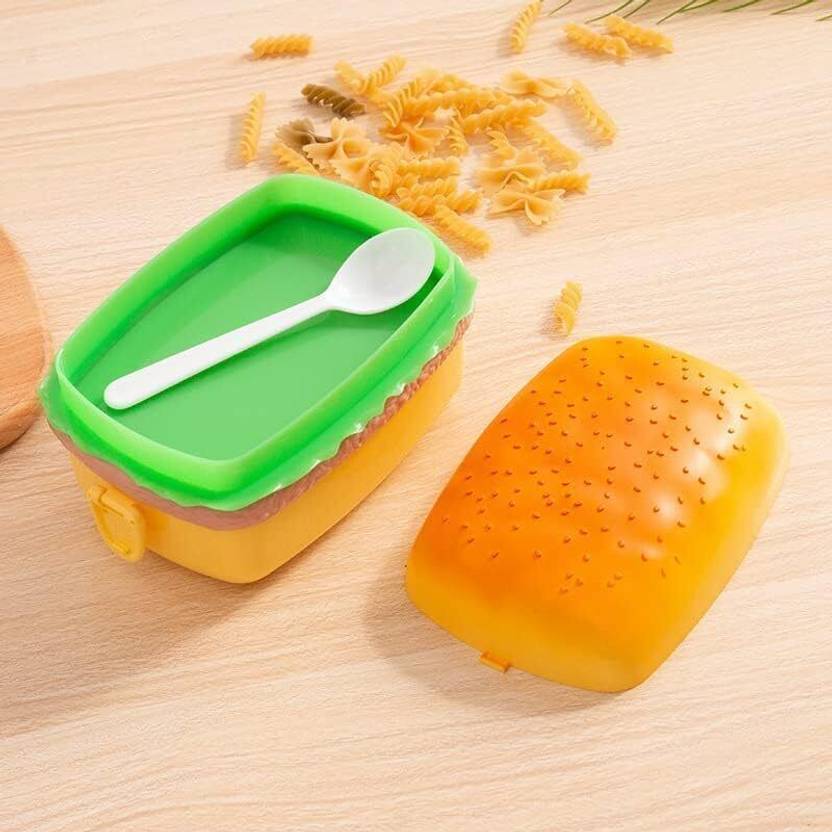 arthasya Burger Shape for Kids , ABS Plastic Mad-Wolf Square 3 Containers 1 Containers Plastic School Lunch Box