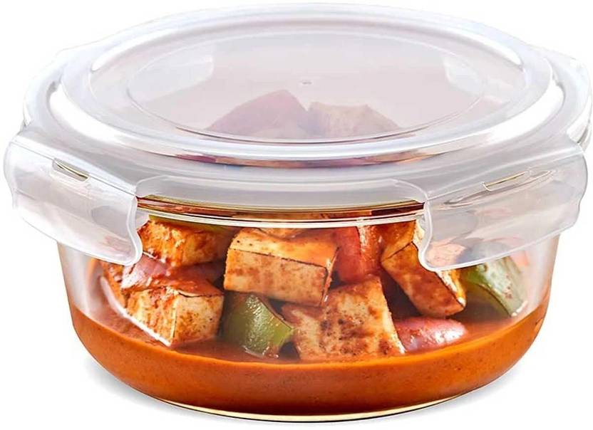 AAnami Round Food Fridge Organiser with Air Tight Lid, Perfect for Meal Prep 1 Containers Glass Office Lunch Box
