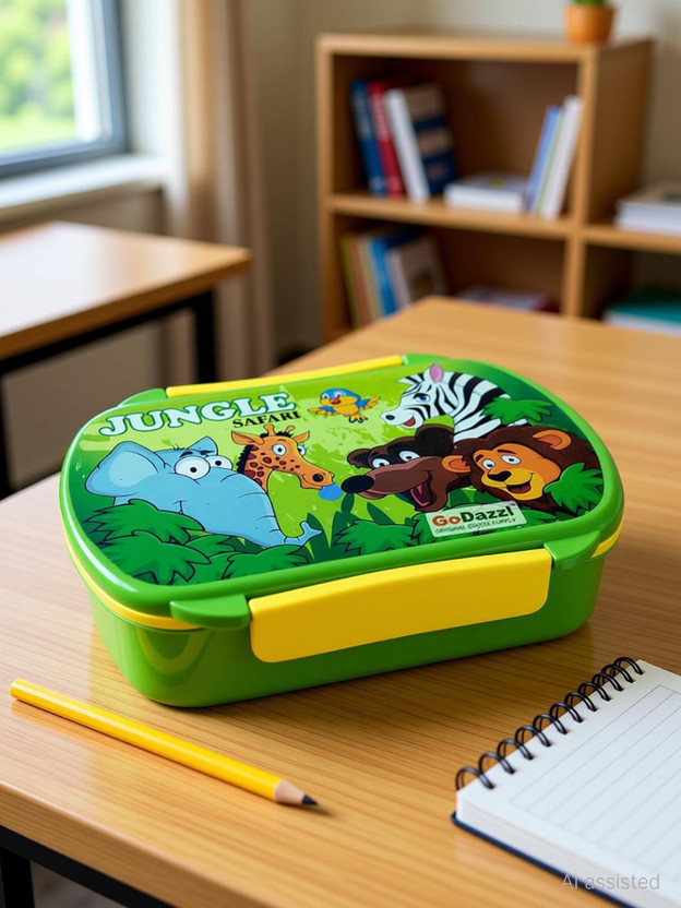 Flipkart.com | GoDazzl Leak Proof Tiffin for Girls & Boys with Fork Spoon, Insulated Carrier for School 1 Containers Plastic Office Lunch Box -