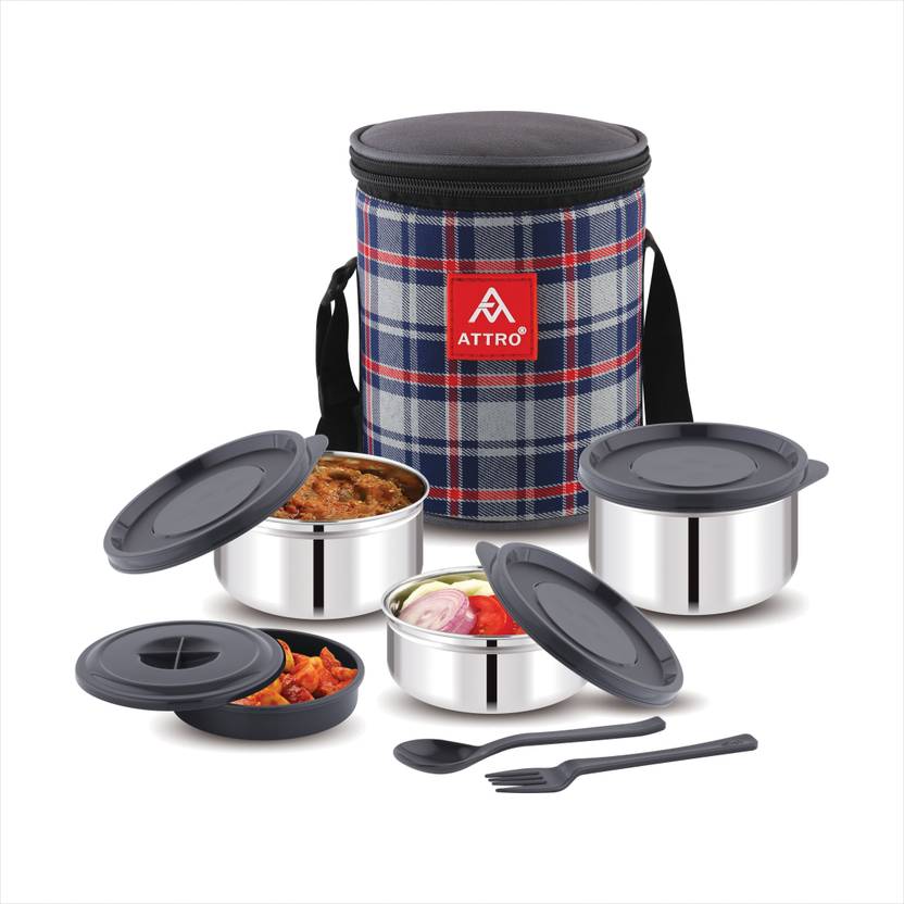 ATTRO Prime Stainless Steel Single Wall Lunch Pack, Airtight & Leak Proof Grey 4