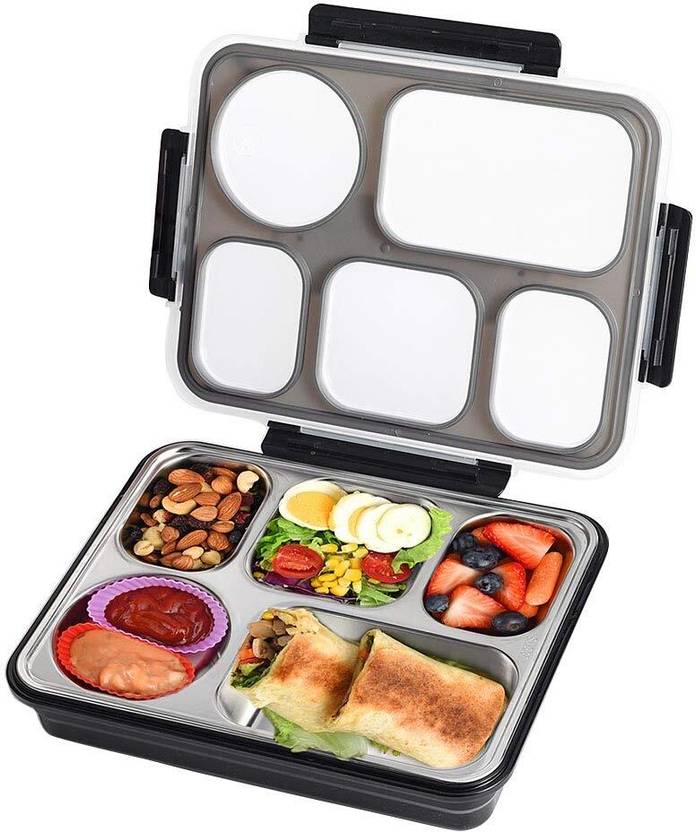 YUJASV Stainless Steel 5 Compartment Lunch Box Microwave