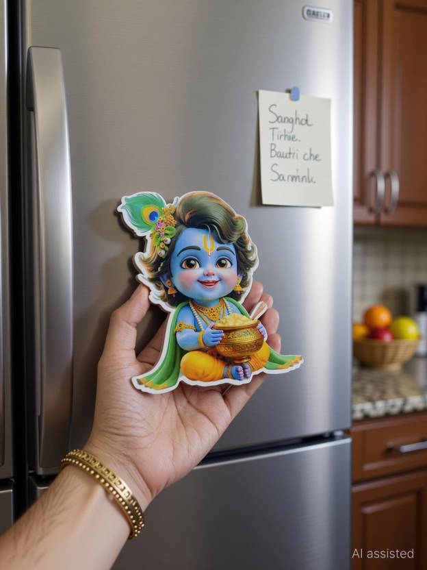 360Edutech Krishna Fridge Magnet 3x3 Inch | Baby Krishna Butter Pot Design Fridge Magnet Pack of 1