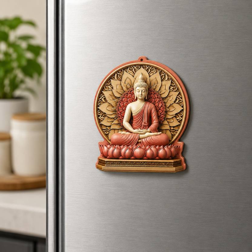 CAPIO ART Wooden Meditating Buddha Designer /Aesthetic Door Magnet, Fridge Magnet, Multipurpose Office Magnets Pack of 1