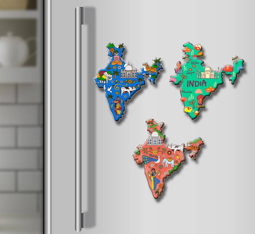 Yey Colorful India Map Fridge Set of 3 pcs Stylish Indian