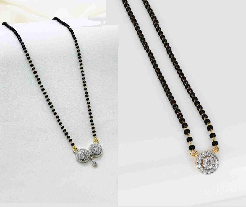 Kaima Fancy Love AD Pearl Mangalsutra With Black Bead Chain Mangalsutra (pack of 2) Alloy Mangalsutra