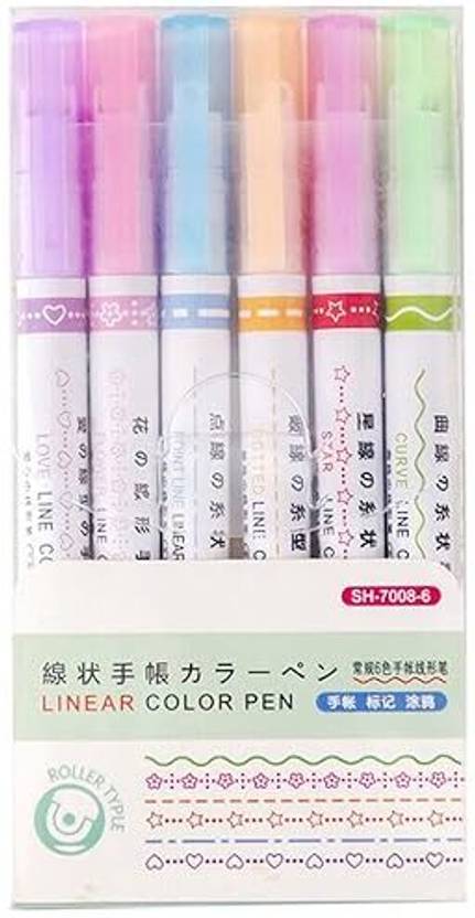 Bonafide 6 PCS Linear Color Pens with 6 Different Curve Shapes best for Writing & Drawing