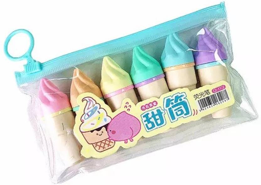 BRIZEM STORE Ice-cream Designer Highlighter Fine Grip Marker, Pack of 6