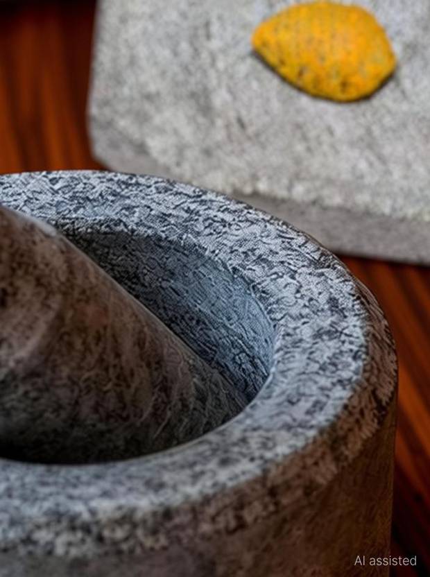 RARE OCEANS Mortar Pestle Set (Height 3 INCHES) & small turmeric / sandalwood rubbing stone combo Stoneware Masher