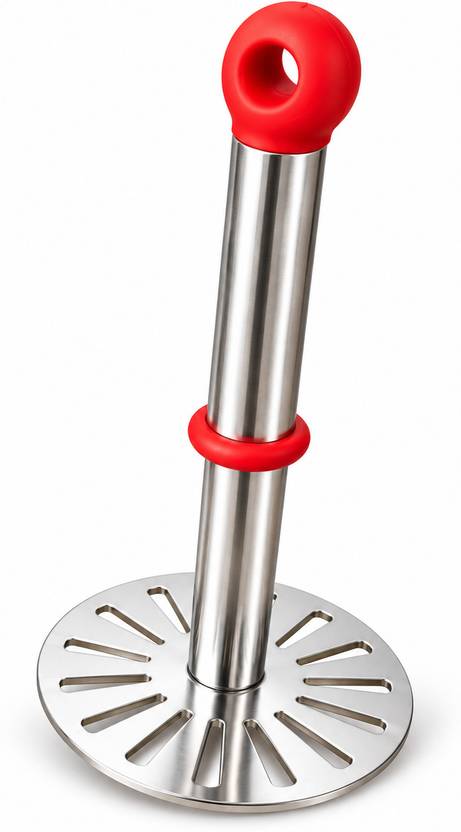 Aviora Stainless Steel Potato Masher with Red Handle for Kitchen Use Stainless Steel Masher