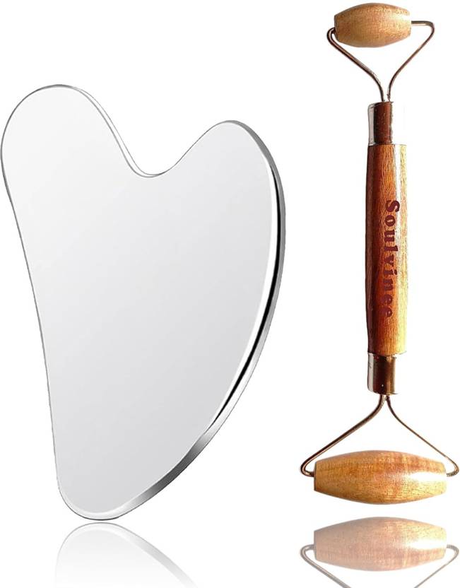Soulvinee 2,Stainless Steel Gua sha Tool for Face Stainless Steel Facial Tools Wooden Face