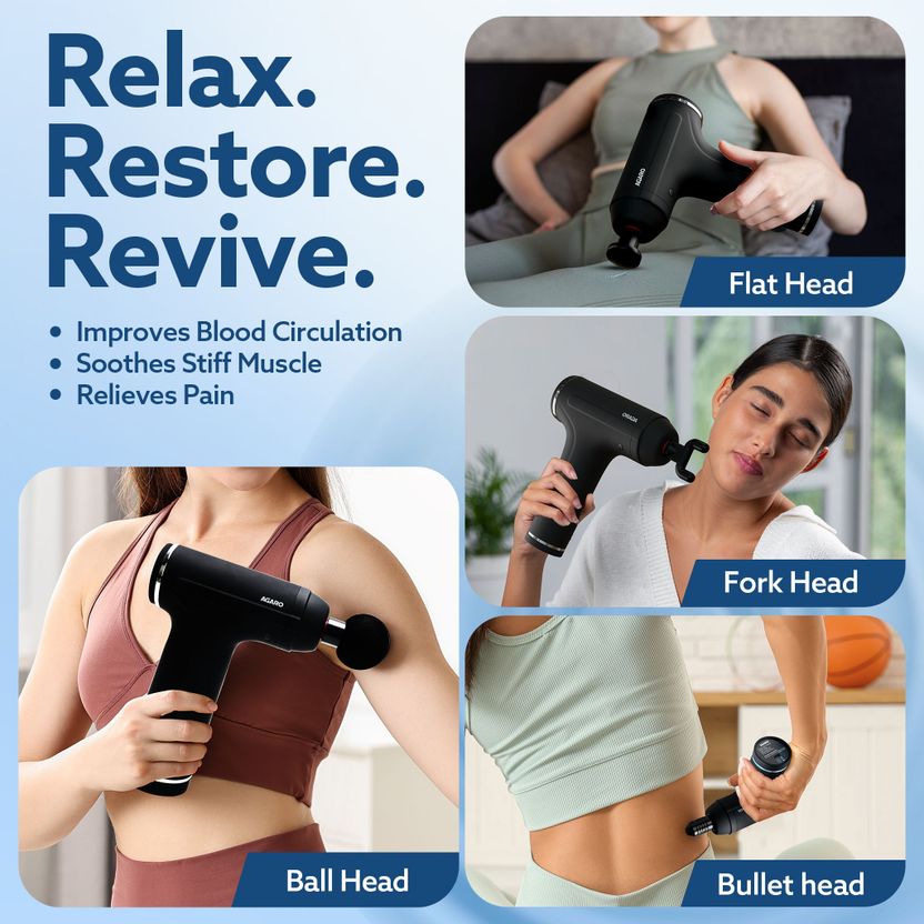 AGARO Galaxy Gun Massager, 4 Heads, 6 Speed, Rechargeable, Handhe...more - Image 3