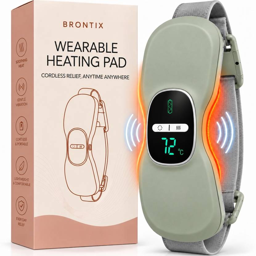 BRONTIX S2 Period Cramp Massager for Women, Portable Cordless, 3 Modes Heat & Massager