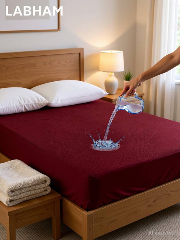 LABHAM Double Size Fitted Terry Cotton Breathable, Stretchable, Waterproof Mattress Cover
