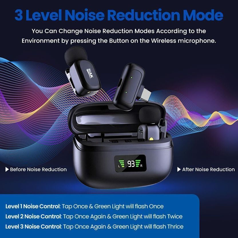 MAK Wireless Mic with Case, 2 Voice Modes, Noise Cancellation - Image 3