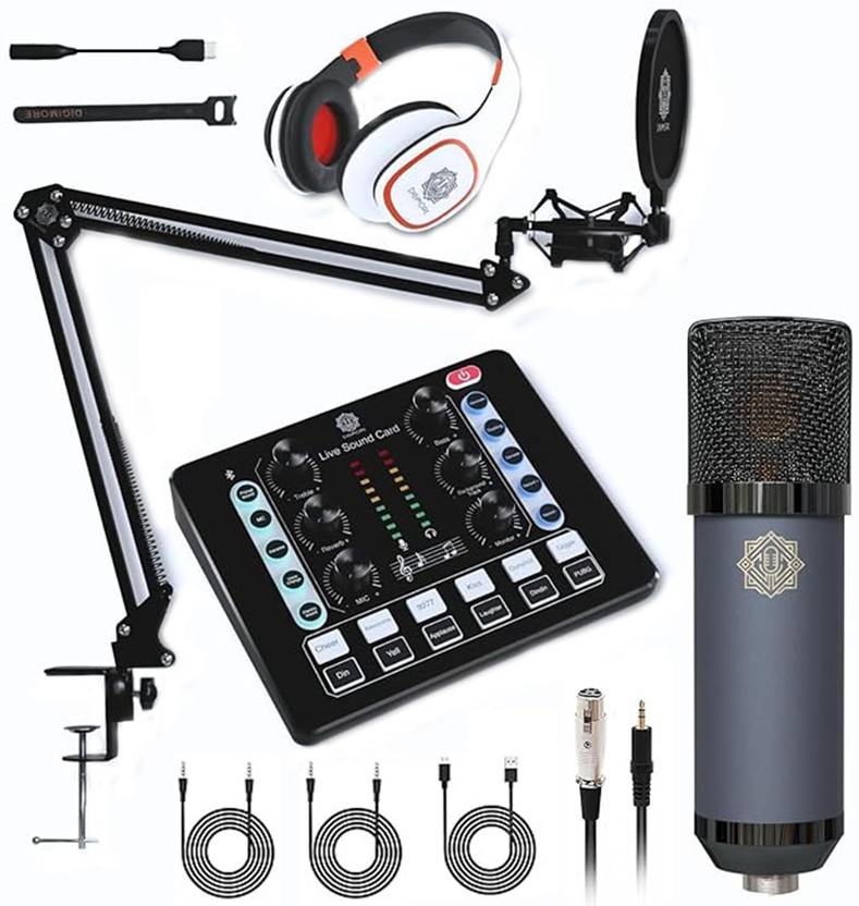 Digimore D440 Condenser Microphone with Studio Headphone Set, Live
