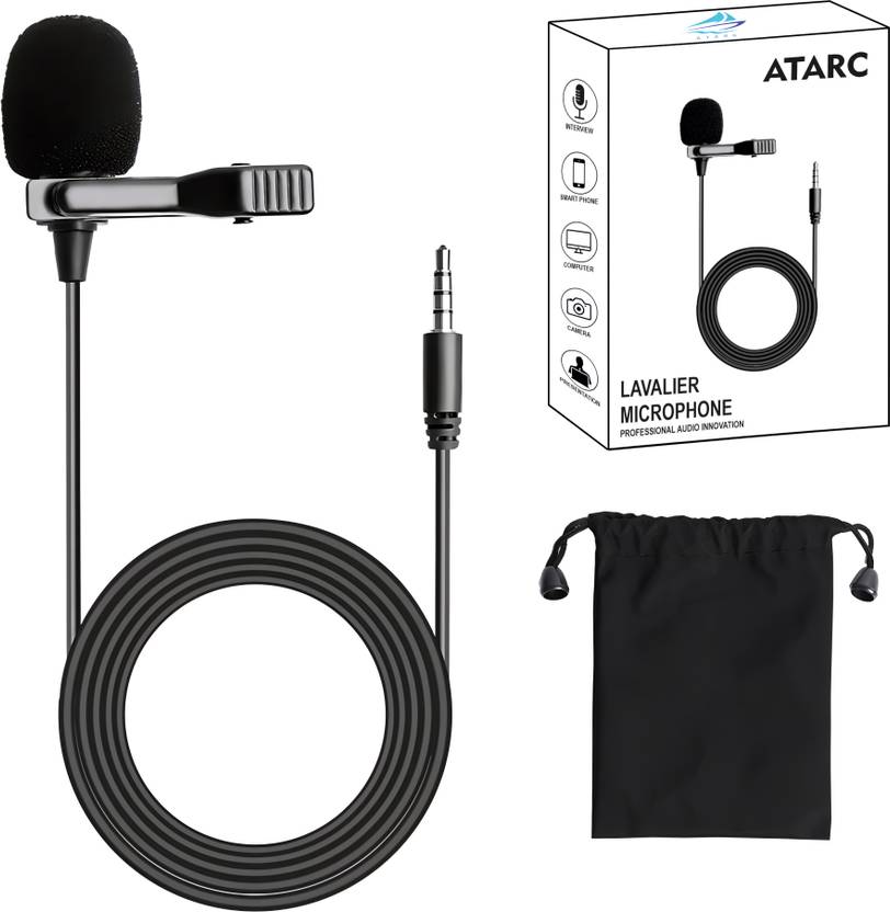 ATARC Dynamic Lapel Collar Mic Voice Recording Filter Microphone for Singing Youtube SmartPhones, Black Microphone