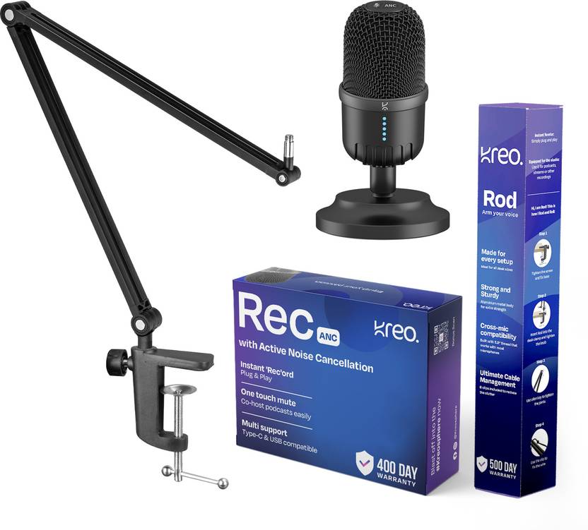 Kreo Rec Podcast Mic for Youtube Accessories, Mic Stand, Studio Mic