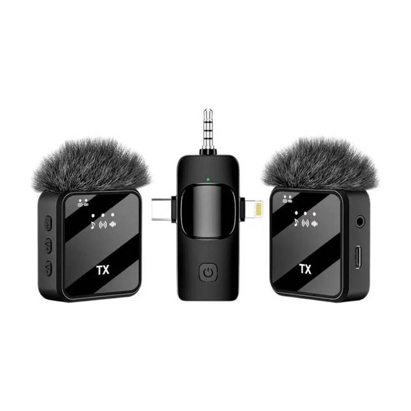 Inner Dual Microphone Wireless Lavalier Mic With Wind Sleeve Vlogging Collar Clip Microphone