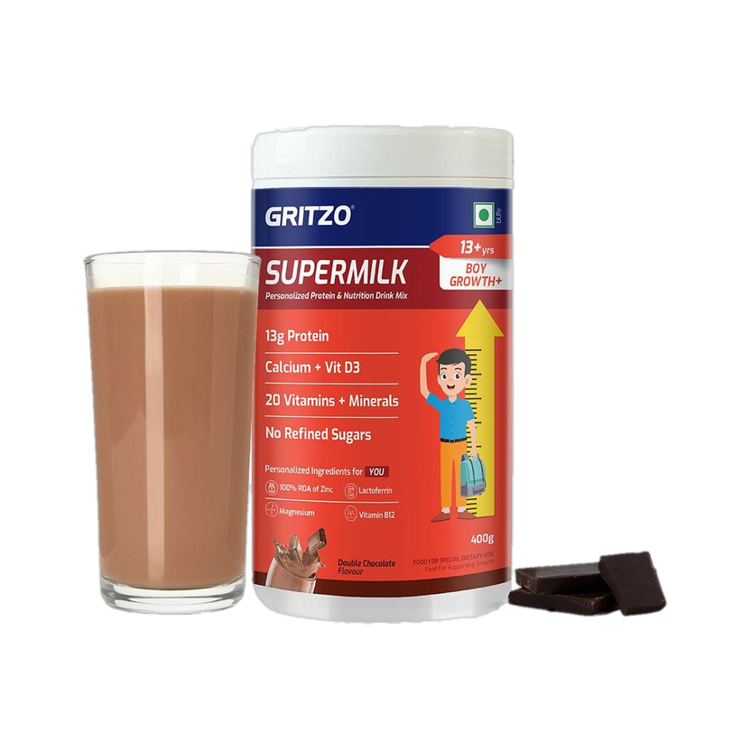 Gritzo SuperMilk Growth+ (13+y Boys), 13g Protein Powder, Double