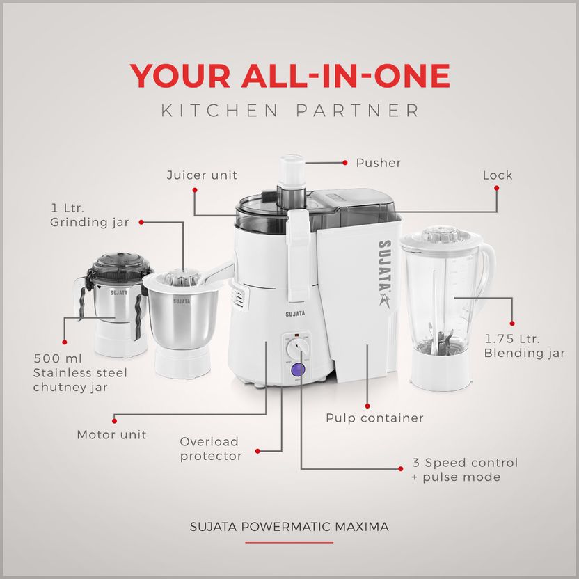 SUJATA Maxima 900W Juicer Mixer Grinder - Image 2