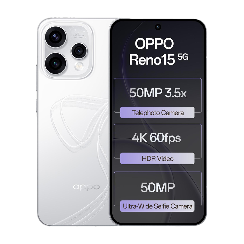 OPPO Reno15 5G (Glacier White, 256 GB, 8 GB RAM)