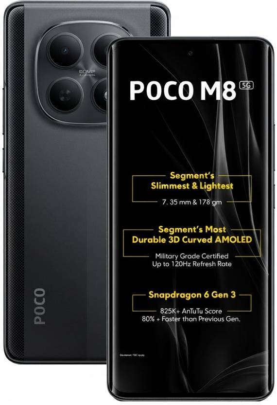 POCO M8 (Black, 128GB 8GB RAM) Snapdragon 6 Gen 3 processor Global