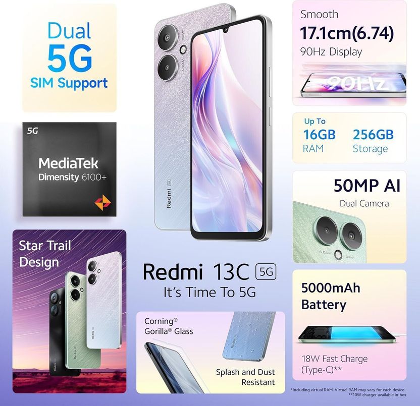 Redmi 13c 5G 256GB 8GB RAM Silver - Image 5