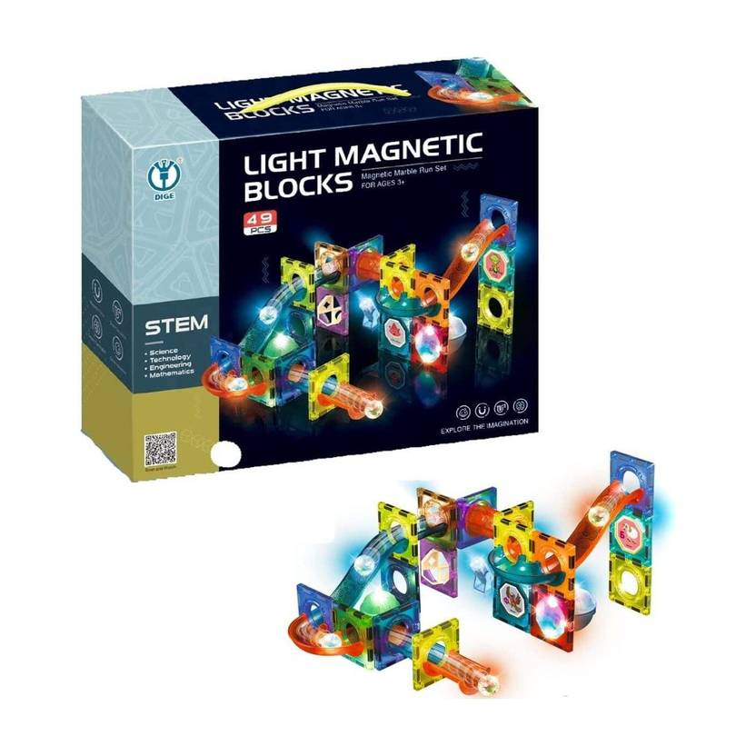 OPINA Magnetic Light Building Blocks Toy 49-Piece Set Construction Learning for Kids