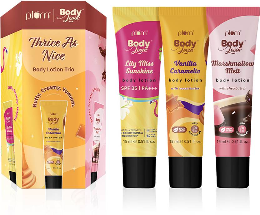 Plum BodyLovin' Thrice As Nice Body Lotion Trio| Set of 3 Body Lotions |15ml x 3 Pack