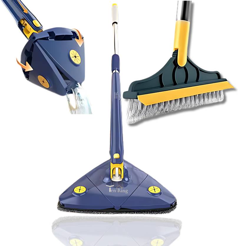 Tenring Triangle Mop & 2in1 Bathroom Cleaning Brush Combo Wet & Dry