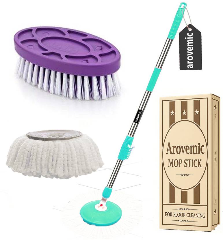 arovemic Premium 360 Spin Mop Stick | Wet & Dry Cleaning | Mops Pocha with 1 Refill -2 Mop Rod