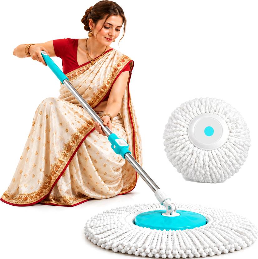 arovemic by Mi|ton Heavy Spin Mop Stick with 1 Refill | 360° Spin & Steel Rod Mop Set