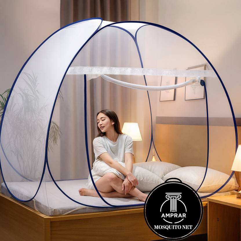 Amprar Best Foldable Double Bed Mosquito Net Tent One Side Entery Gate Polyester Adults Mosquito Net