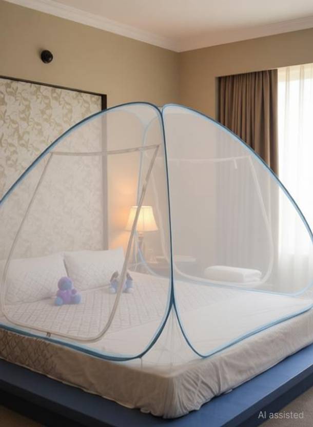Amprar Polyester Adults Mosquito Net Double Bed Nets for King Size Foldable Adult Mosquitoes/Machhardani Protection Net Mosquito Net (Blue) Polyester Adults Mosquito Net