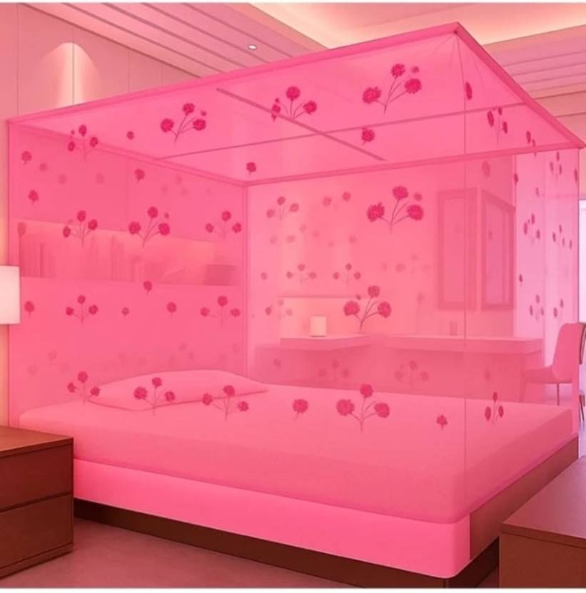 Rahulmosquito center Premium quality mosquito net printed pink mosquito net HDPE - High Density Poly Ethylene Washable Adults Mosquito Net