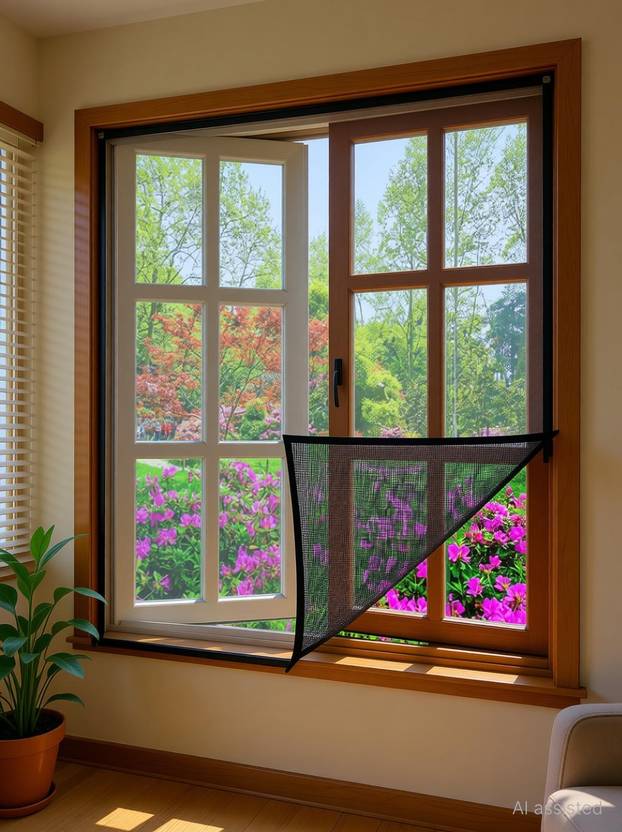 Auranest Window Mosquito Net Pre Stiched with Adhesive Hook & Loop Tape Fibre Washable Adults Mosquito Net