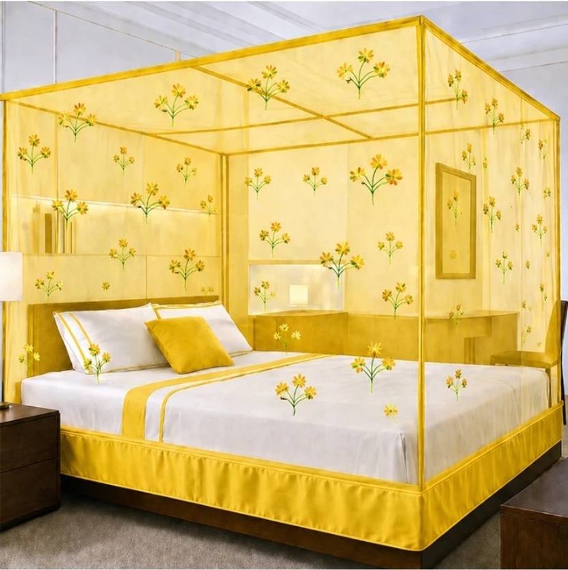 Rahulmosquito center Premium quality mosquito net printed yellow mosquito net HDPE - High Density Poly Ethylene Washable Adults Mosquito Net