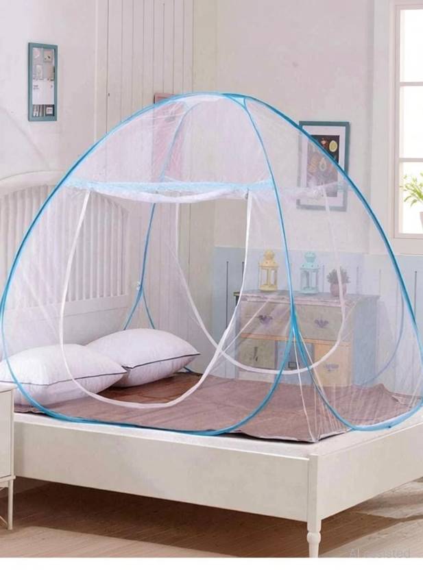 Amprar Foldable Mosquito Net /Machhardani - Single Bed Mosquito Net (White, Blue) Polyester Adults Mosquito Net