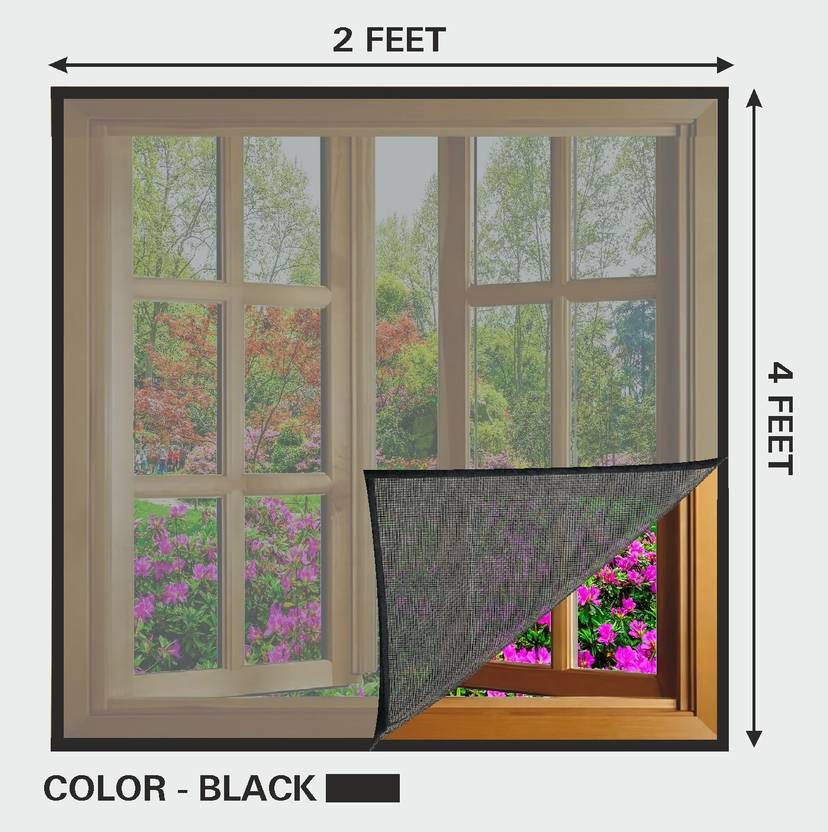Auranest Window Mosquito Net Pre Stiched with Adhesive Hook & Loop Tape Fibre Washable Adults Mosquito Net