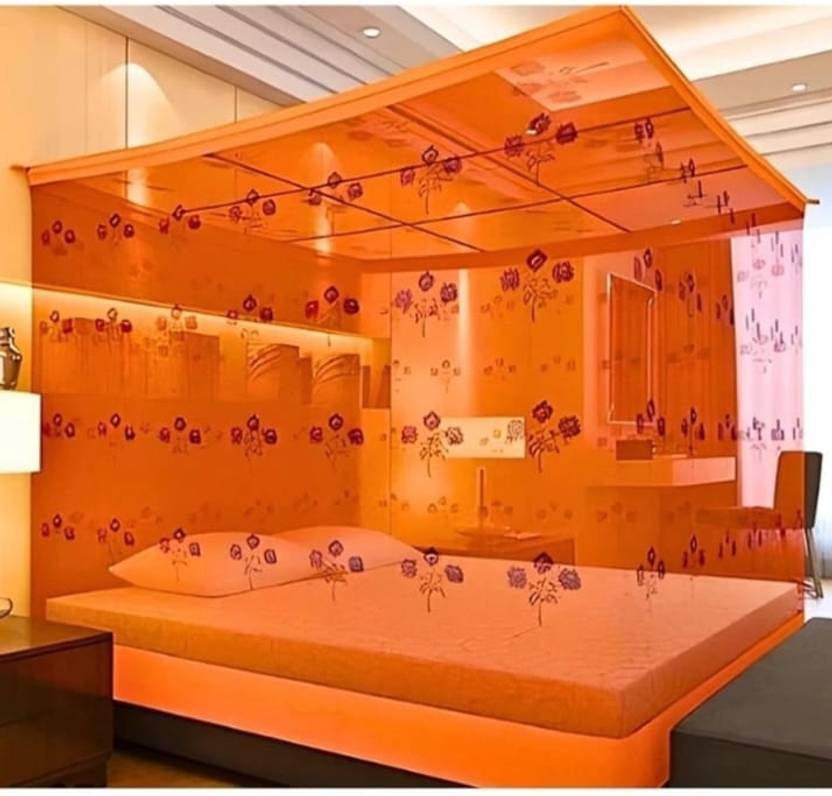 Rahulmosquito center Premium quality mosquito net printed orange mosquito net HDPE - High Density Poly Ethylene Washable Adults Mosquito Net