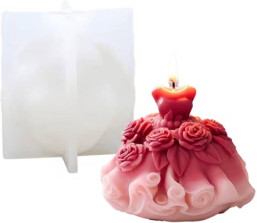 LEGACYCART Silicone Fondant & Gum paste Mould Roses Dress Gown Silicone Mould for 3D Bride Candle Making Wedding Cake Decor Bride Wedding Flower Gown Theme Decoration Topper Cookie Clay Epoxy Resin Casting Mold