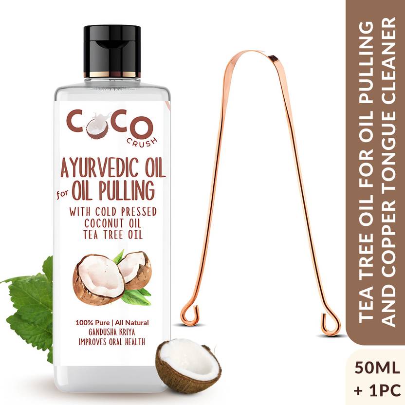 COCO CRUSH Ayurvedic Coconut Oil for Oil Pulling & Copper Tongue Cleaner, Cold-pressed - Coconut Oil, Tea Tree Oil