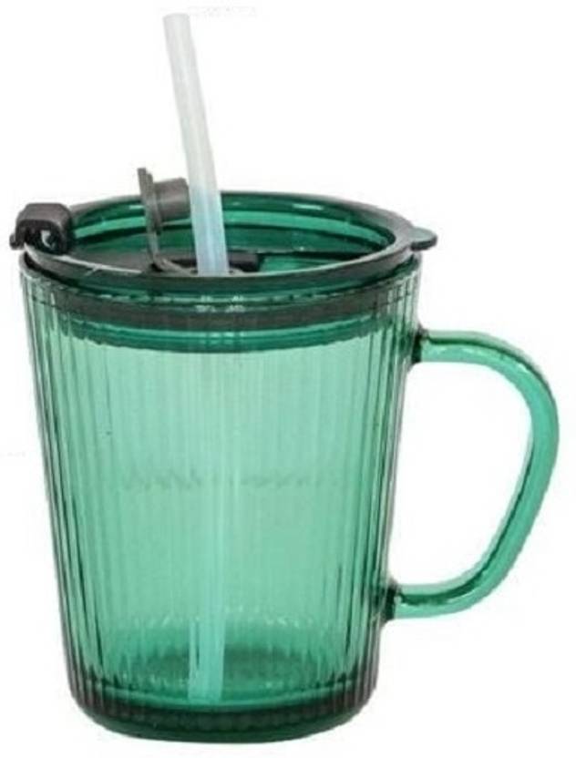 IndusBay Fluted Glass Sipper Jar with Silicone Straw & Lid 350 ML Glass