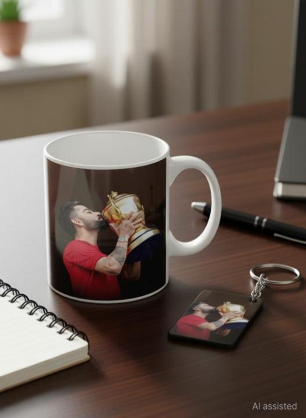 Fanqew Mug with Keychain for RCB Fans Ceramic Coffee
