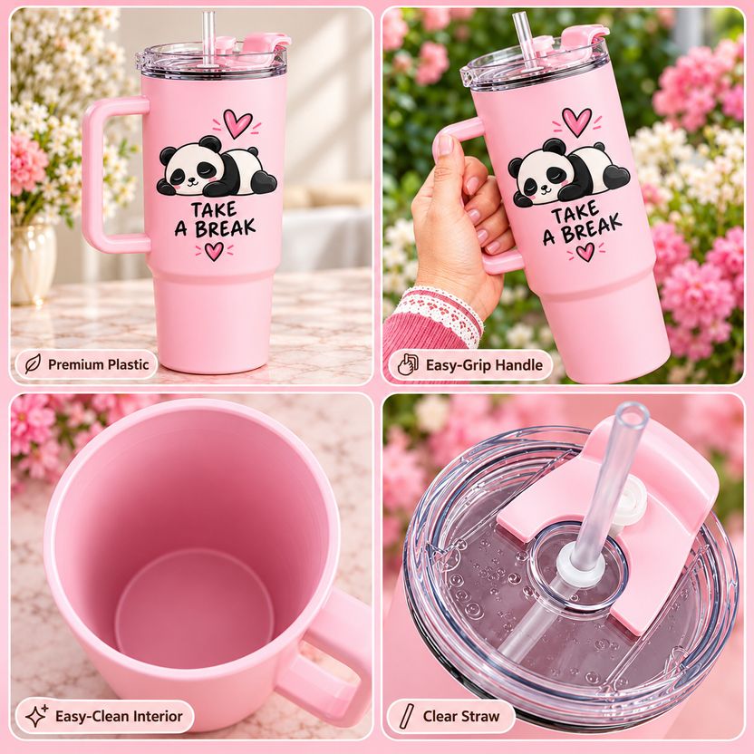 TOONY 1200ml Panda Insulated Tumbler with Straw & Handle - Image 4