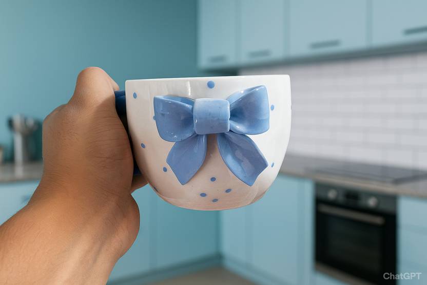 barakah Handcrafted Ceramic With Pookie Blue Tie Bow Ceramic Coffee Mug